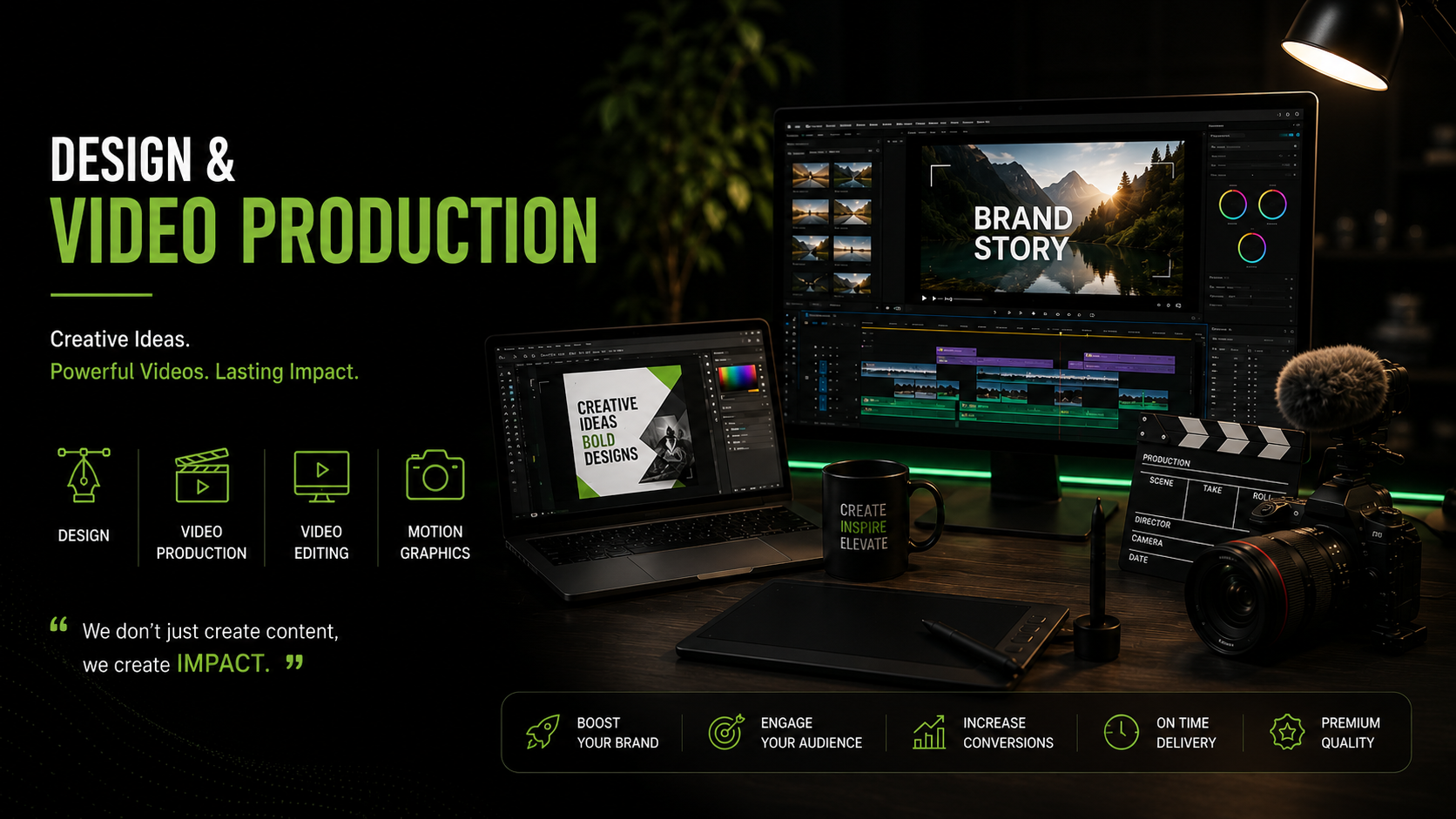 Design and video production — creative ideas, stunning designs, powerful videos